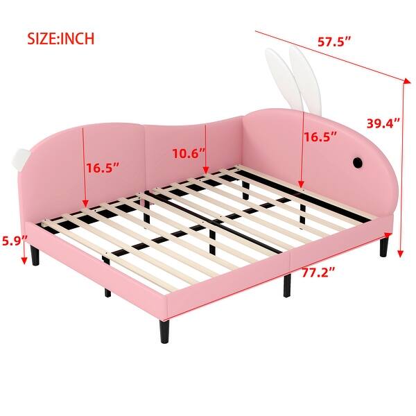 dimension image slide 0 of 2, Roomfitters Upholstered Rabbit-Shape Daybed, Sofabed with Rabbit Ear Headboard, Pink