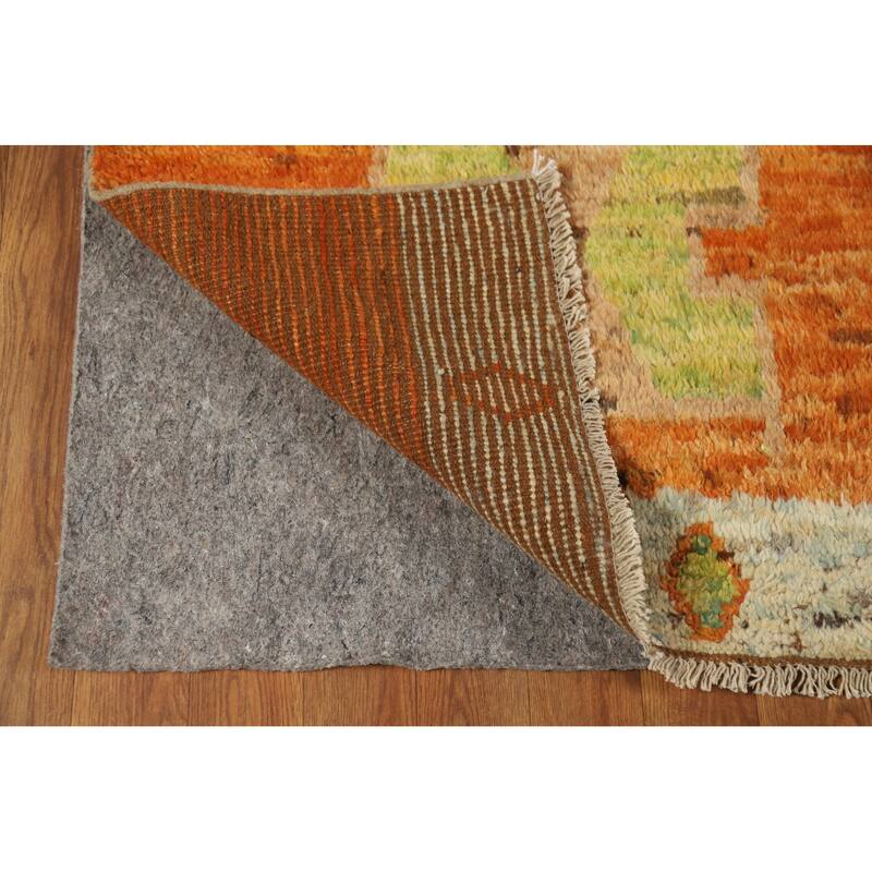 Geometric Orange Moroccan Oriental Area Rug Hand-Knotted Wool Carpet - 6'8" x 9'8"