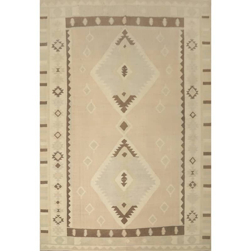 Hand Woven Oriental 100% Wool Carpet Southwestern Tribal Beige & Ivories Kilim Area Rug - 13' 1'' X 10' 0''