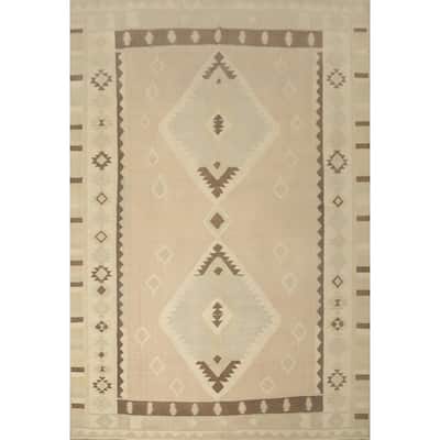 Hand Woven Oriental 100% Wool Carpet Southwestern Tribal Beige & Ivories Kilim Area Rug - 13' 1'' X 10' 0''