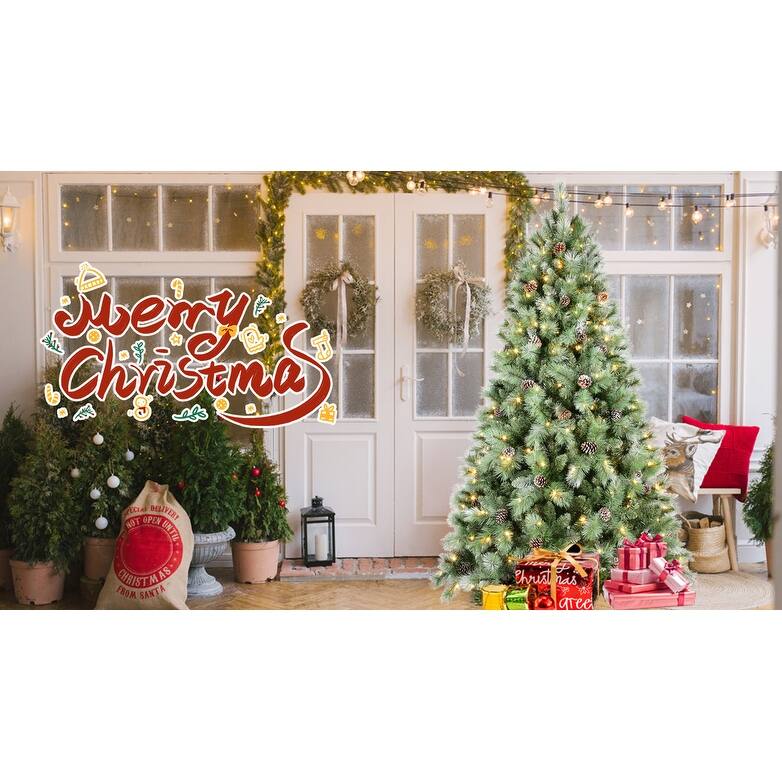 5FT Christmas Tree with 200 Warm White LED Lights-694 PVC & Hard Needle Tips, 51 Pine Cones,Hinged Branch Design