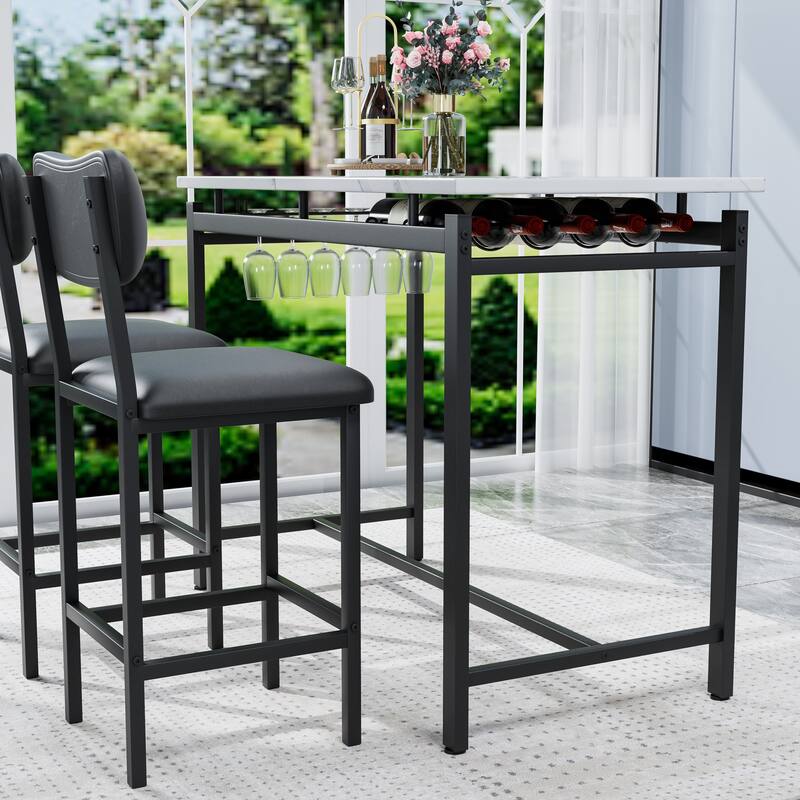 Bar Dining Table Set with 2 Upholstered Chairs,Kitchen Table Set,