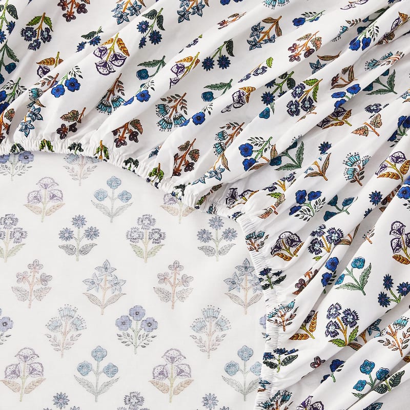 Happy Garden Cotton Sheet Set Multi Blue - King