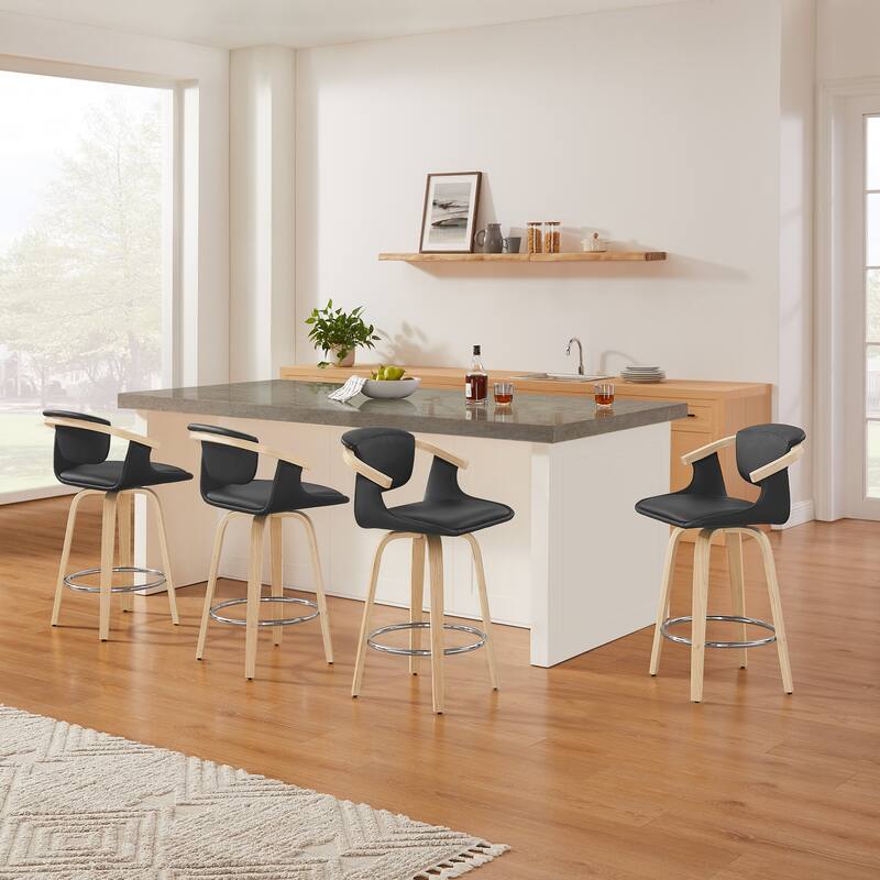 Art Leon Poplar Wood and Upholstered Swivel Barstool