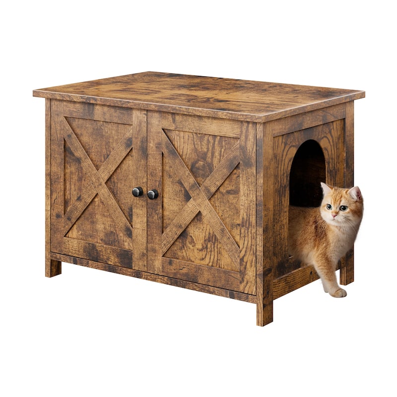 Modern Cat Cage Cabinet with Litter Box Enclosure, Multi-Functional Pet Furniture