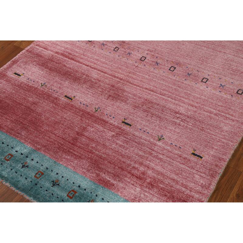 Hand Knotted Oriental 100% Wool Carpet Tribal Animal Pictorial Pink Gabbeh Area Rug - 5' 10'' X 3' 11''
