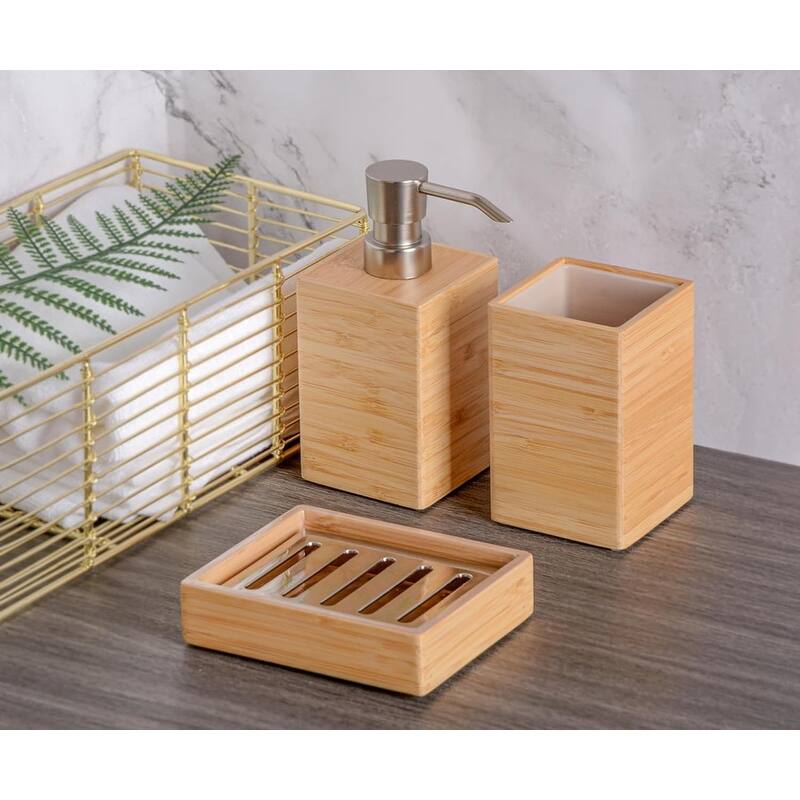 Home Bamboo Bathroom Accessories Set