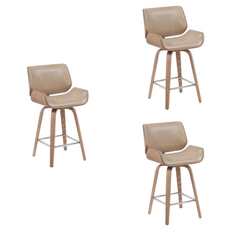 Tyler Mid-Century Swivel Bar Stool, Upholstered Counter Height Chair with Bentwood Legs