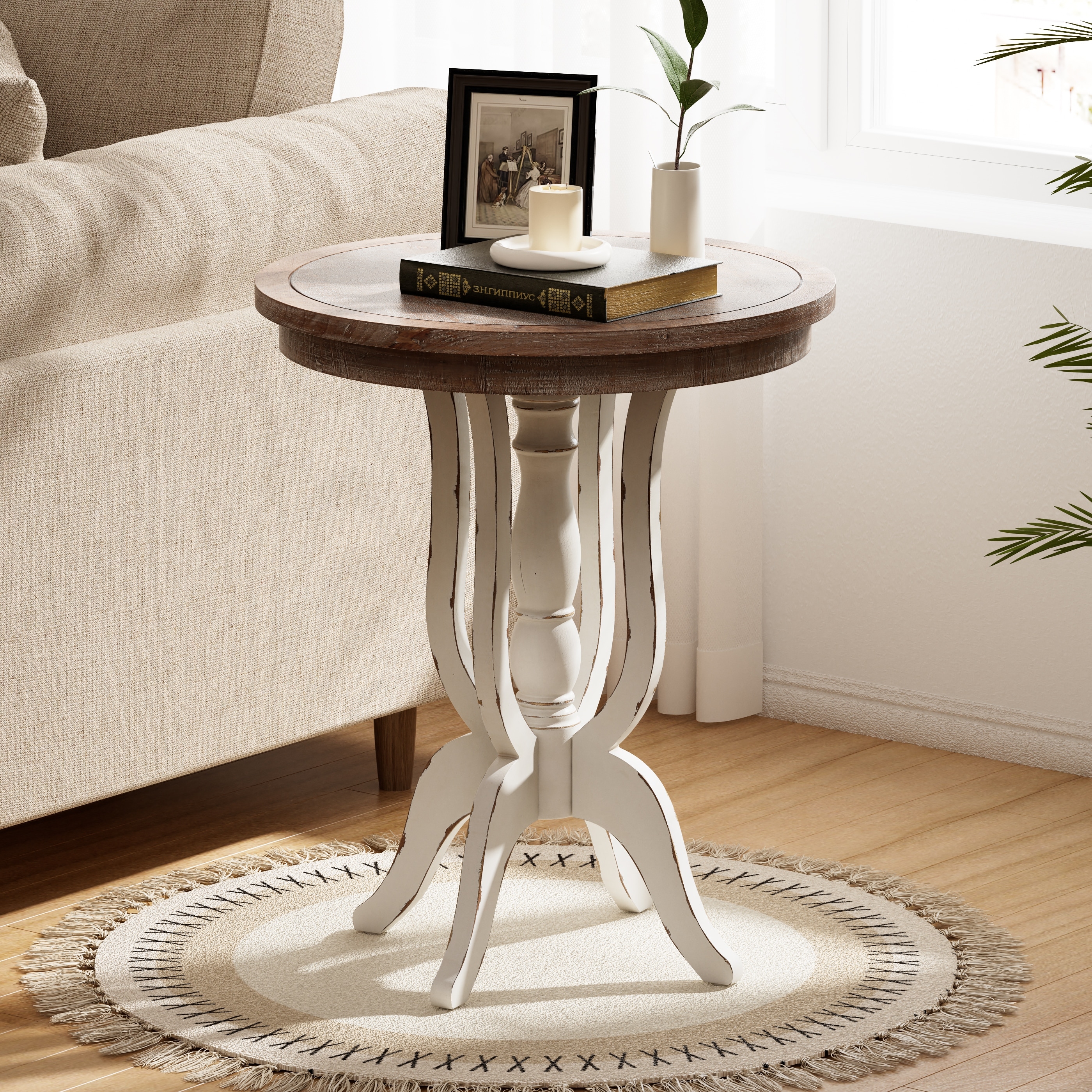 ON-U LIFEオンユーライフROUND SIDE TABLE PREMIUM COZAYH-Rustic-Farmhouse-End-