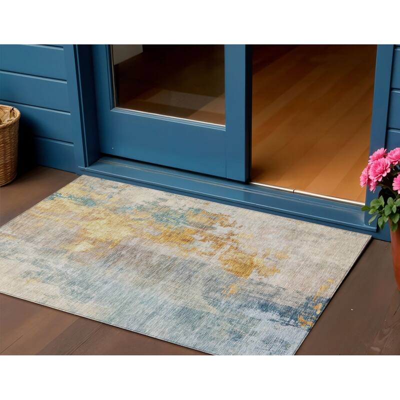 HomeRoots Abstract Transitional Rectangle Outdoor Rug - 3' x 5'