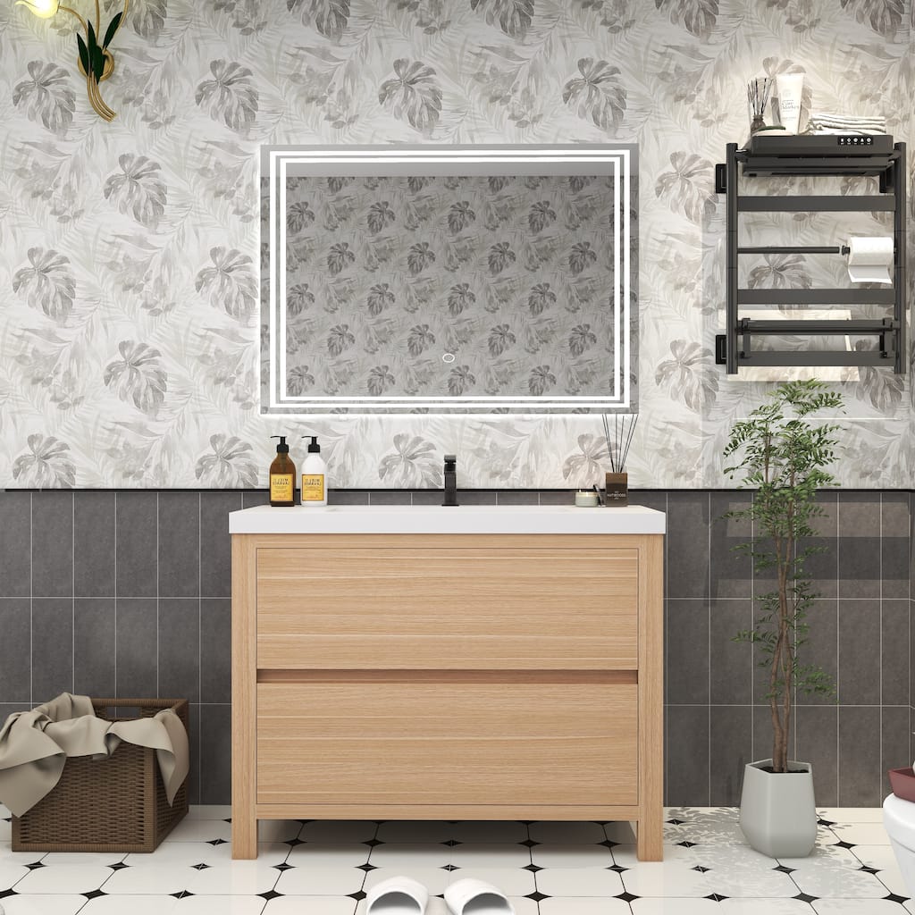 Boutique 42" Freestanding Bathroom Vanity with Single Sink Integrated Acrylic Sink Top and Soft-Close Drawers (Louis Collection)