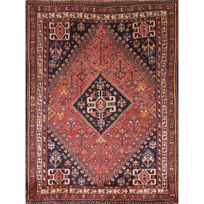 Vegetable Dye Shiraz Persian Rug Hand-knotted Vintage Wool Carpet - 3'9"x 5'2"