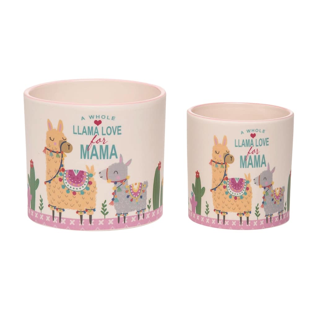 Transpac Dolomite 5.25 in. Multicolor Spring Mama Llama Planters Set of 2