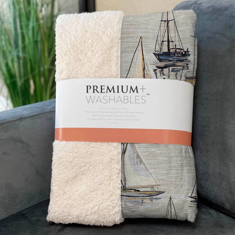 Premium Machine Washable ASB153 Coastal Sailboats Sherpa Throw Blanket