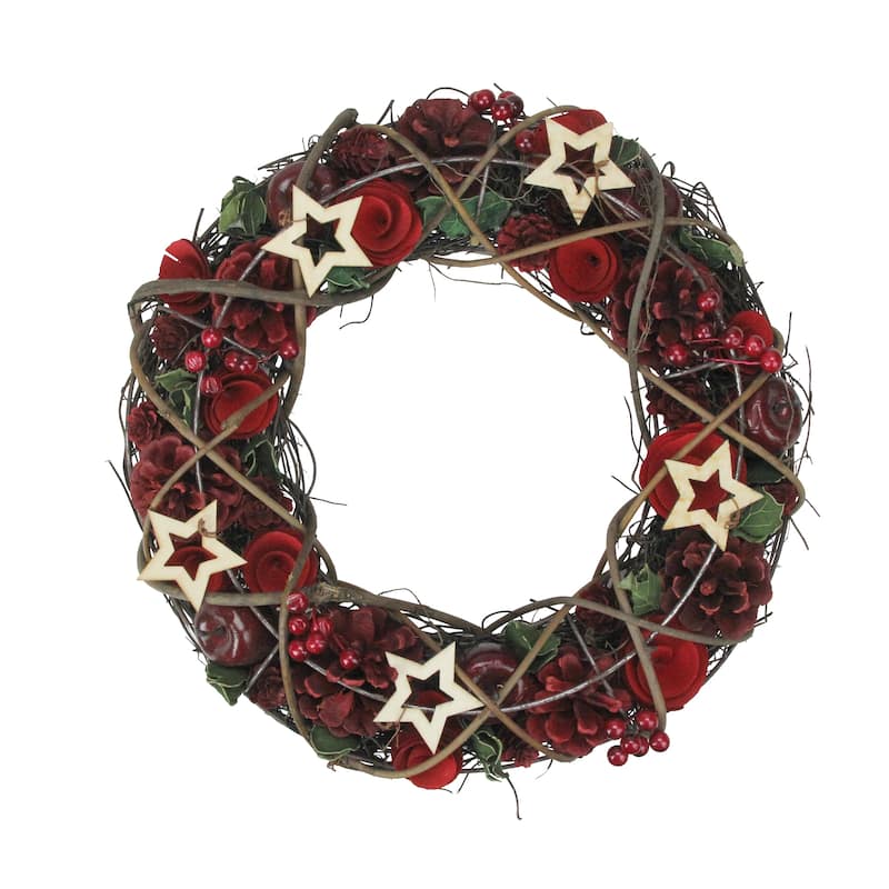 Apples Berries with Stars Artificial Christmas Wreath,13-Inch, Unlit