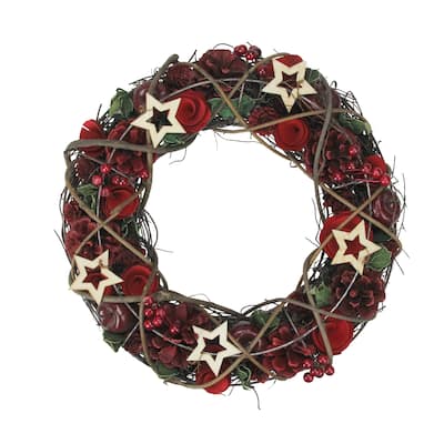 Apples Berries with Stars Artificial Christmas Wreath,13-Inch, Unlit