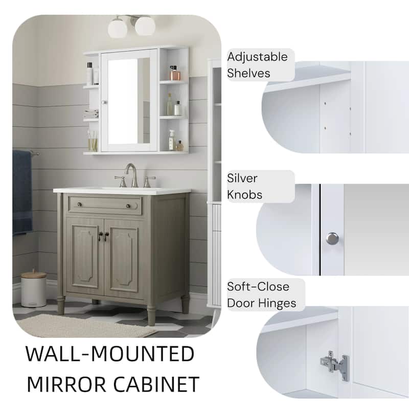 Christopher Knight Home - Modern Wall Mounted Medicine Cabinet with Mirror and Adjustable Shelves