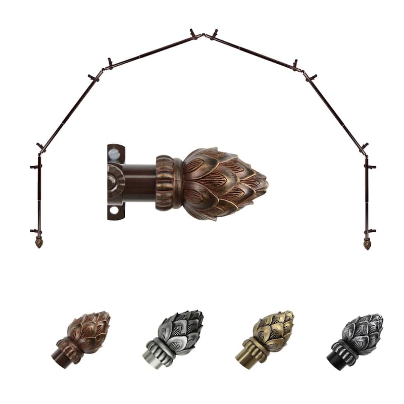 Bay Window Curtain Rod - 6-Sided Antique Brass Rods - Corner Drapery Hardware - Renaissance Style - M