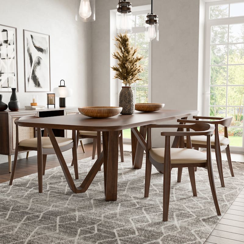 Furniture of America Abigail I Mid-Century Modern 5-Piece Rich Walnut Solid Wood Dining Set - Rich Walnut