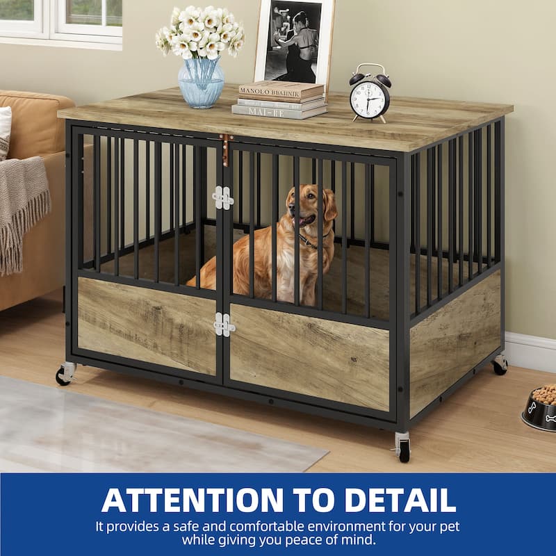 Moasis 38"/43" Dog Crate Furniture with Wheels & Double-Doors