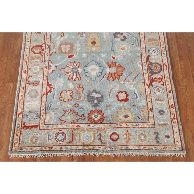Light Blue Oushak Style Area Rug Hand-Knotted Wool Carpet - 4'2"x 5'11"