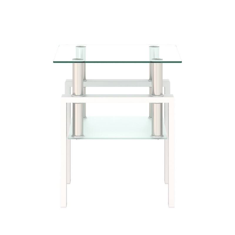 1-Piece Modern Tempered Glass Tea Table Coffee Table End Table, Square Table for Living Room
