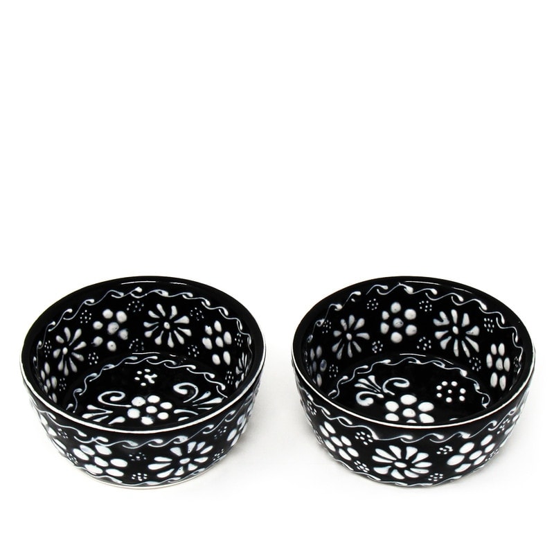 Handmade Mexican Pottery Black Appetizer and Dip Bowls (Set of 2) - 3" x 2"