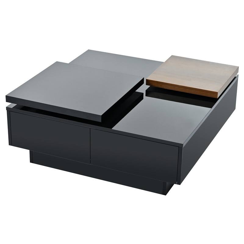 Modern Movable Block Coffee Table with Hidden Storage - High Gloss Square Design for Living Room