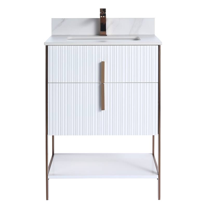Fine Fixtures Serenity Modern Bathroom Vanity with White Carrara Stone Top