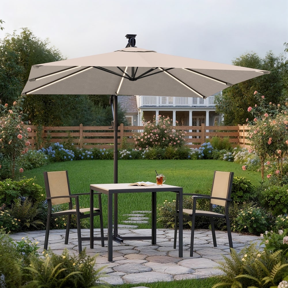 Sonkuki Outdoor 8.2x8.2FT LED lighted Patio Offset umbrella for Garden