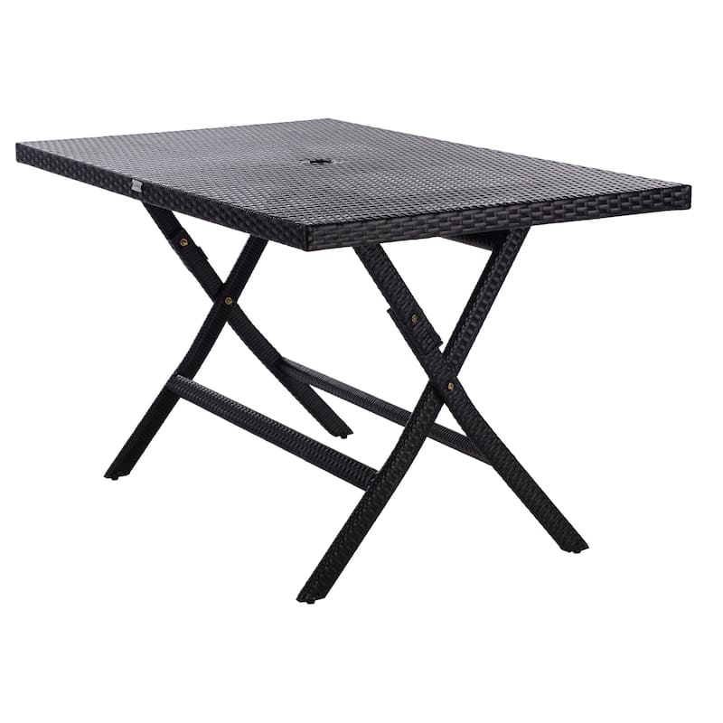SAFAVIEH Outdoor Akita Folding Table with Umbrella Hole - 54.6" x 31.2" x 28.08"