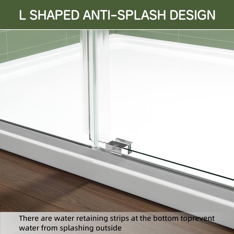 60" x 75" Sliding Shower Door with 8mm Tempered Glass, Half-Frame, Round Tube & Silent Rollers