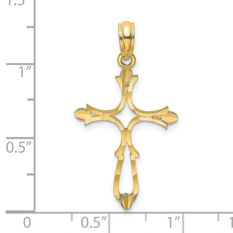 Curata 14k Yellow Gold Religious Cut-out Polished Cross Necklace 18mm x 24.6mm
