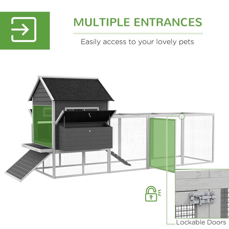 PawHut XL Solid Wood Deluxe Outdoor Lockable Chicken Coop Kit with Nesting Box and Run, Orange
