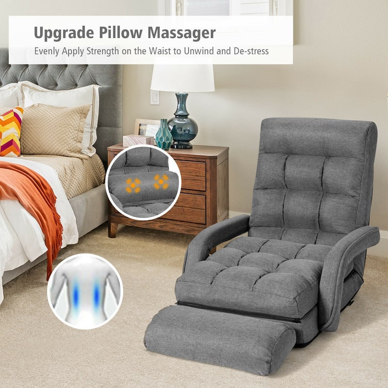 Gymax Folding Lazy Sofa Floor Chair Sofa Lounger Bed with Armrests and