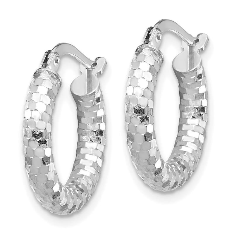 Curata 14k White Gold 3x10mm Sparkle Cut Hoop Earrings