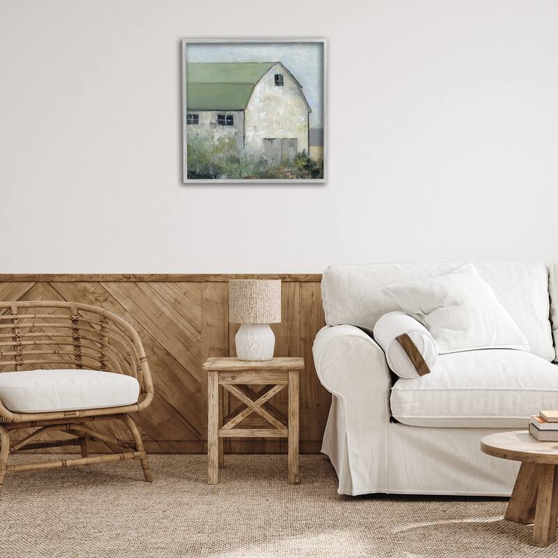 Stupell Barn View with Green Roof Framed Giclee Art Design By Sally Swatland