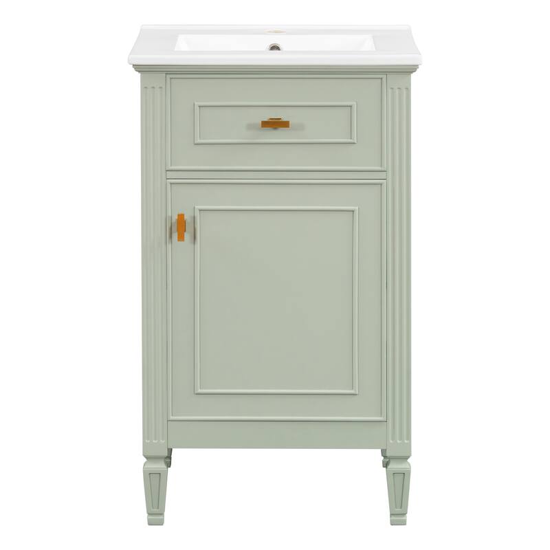 20-Inch Bathroom Vanity With Sink, Solid Wood Legs, Adjustable Shelf, Tilt-Out Drawer, Modern Freestanding Cabinet