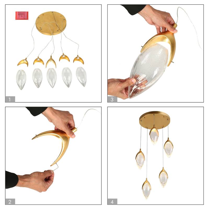 Modern LED Gold 5-Light Cluster Chandelier Island Lights for Kitchen Island Stairwell
