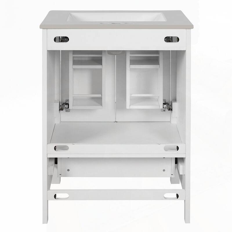 bathroom vanity with integrated undermount basin and a storage cabinet featuring 2 doors and 1 drawer