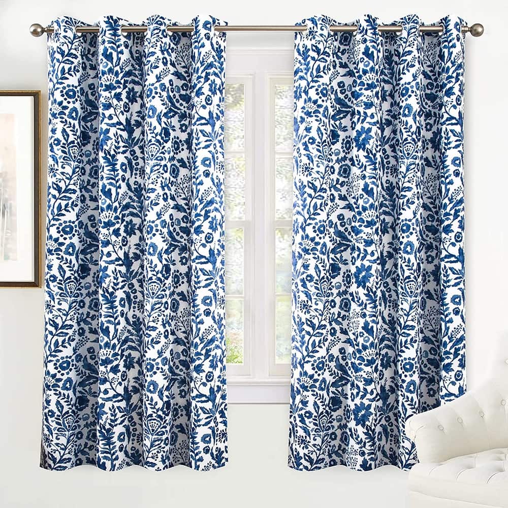 Porch & Den Ouzel Floral Watercolor Blackout Lined Window Curtain Panel Pair