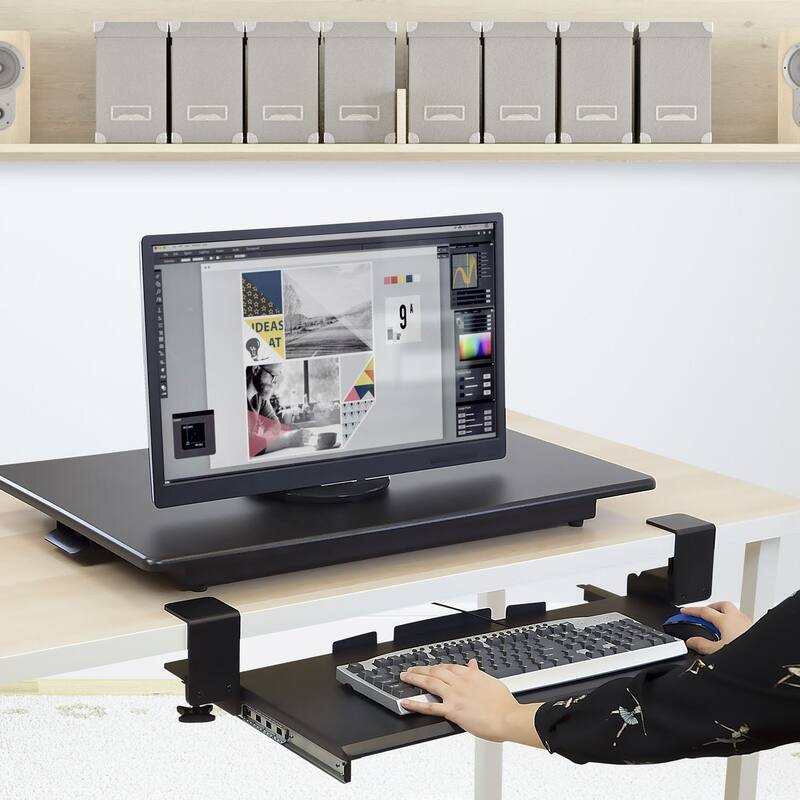 Mount-It! Clamp Keyboard Tray - Ergonomic Under Desk Pull Out Keyboard and Mouse Platform with No-Drill Easy Installation