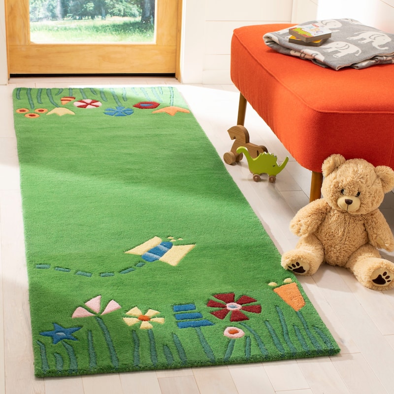 SAFAVIEH Handmade Kids Jasmyn Wool Rug - 2'3" x 8' Runner - Green/Multi