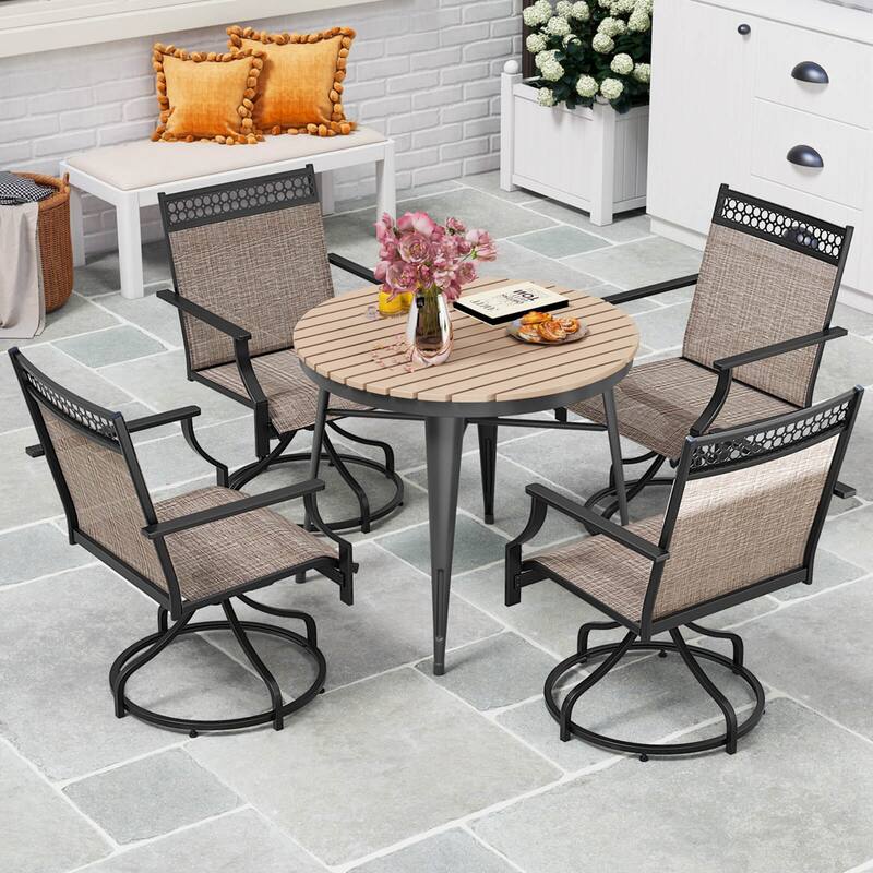 Costway Patio Swivel Dining Chairs Set of 4 with Quick-Drying Fabric - 4 PCS - Brown