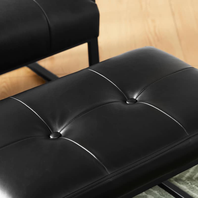 Glitzhome 24"W Modern PU Leather Button-tufted Ottoman Foot Stool