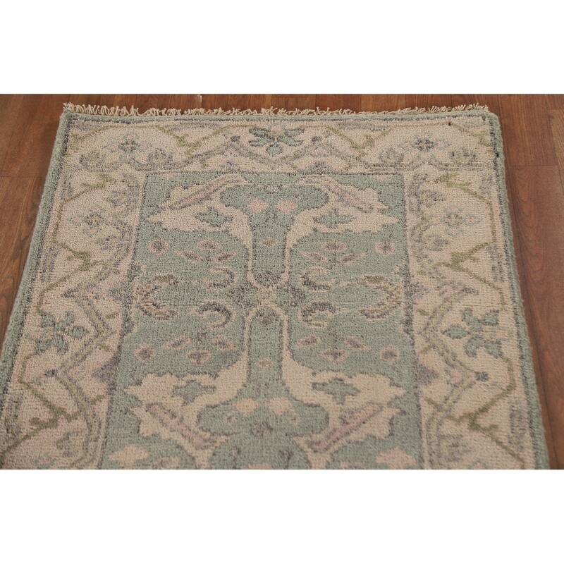 Green Oushak Indian Runner Rug Hand-knotted Wool Carpet - 2'6"x 9'11"