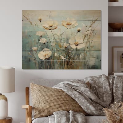 Designart "Meadow Whispers Of Spring I" Floral Print on Natural Pine Wood