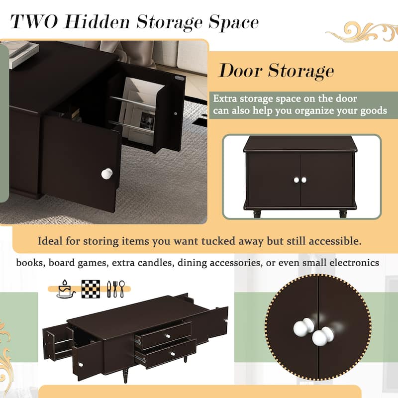 Wood Storage Coffee Table with 4 Drawers, Hidden Storage Compartments