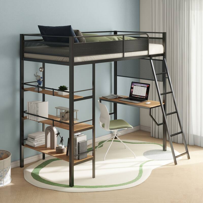 Campus 3-shelf Metal Twin Workstation Loft Bed