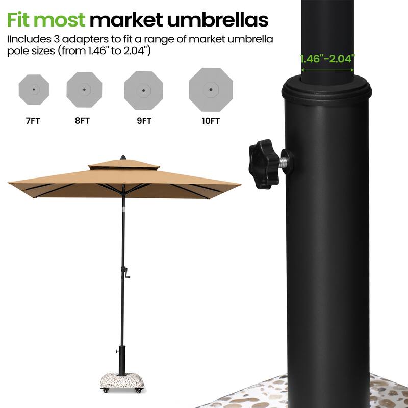 Outdoor Patio Square Umbrella Base Stand Concrete-cobble Finish Swivel Wheels Adjustable Knob